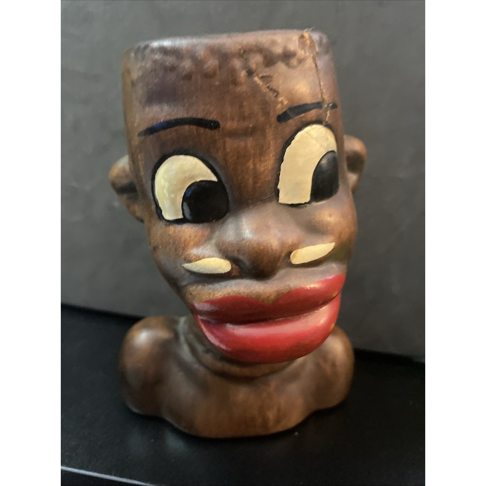 Vintage Brown Porcelain Ceramic Art Tribal African Sculpture Bust G3